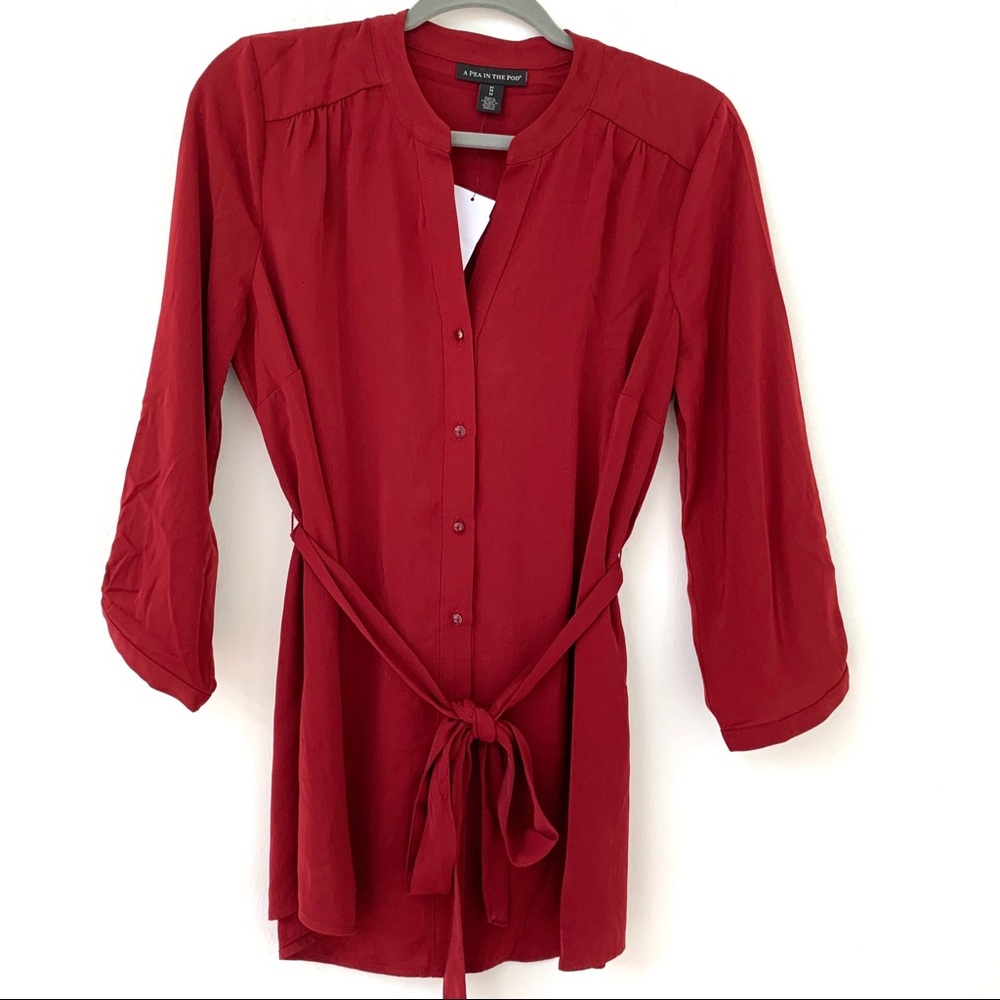 A Pea In The Pod | Red Tie Waist Maternity Top M